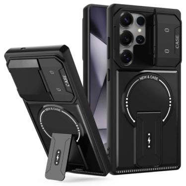 Imagem de Capa para Samsung Galaxy S24 Ultra com capa para câmera, capa magnética para celular com suporte, capa resistente à prova de choque com suporte, carteira embutida para cartão para Samsung S24 Ultra 5G