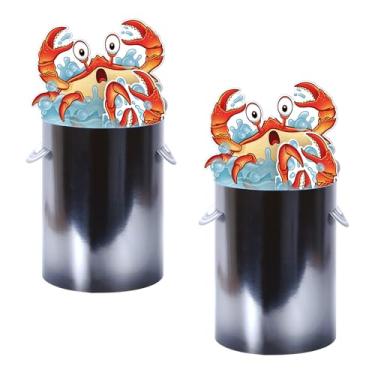Imagem de Beistle Conjunto de 2 peças centrais de caranguejo 3D, decorações de festa do oceano para mesas, eventos temáticos de fervura de frutos do mar ou praia, expositor de mesa central de verão costeiro, 28