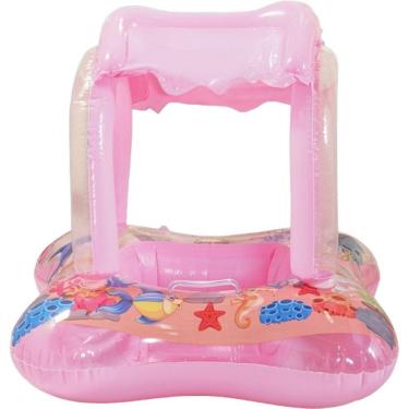 Imagem de Boia Infantil Com Protetor Solar Para Criança 65x65cm Rosa