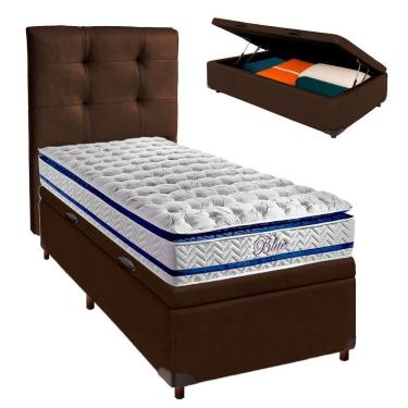 Imagem de Kit Cabeceira + Cama Box Bau + Colchão Solteiro Molas Ensacadas Blue Paropas