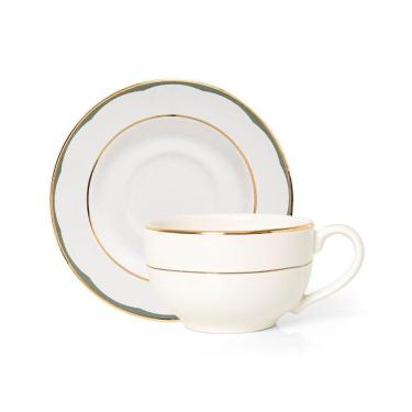 Imagem de Xícara Com Pires Copa E Cia Aquarelle Em Cerâmica Filetado Ouro Olive
