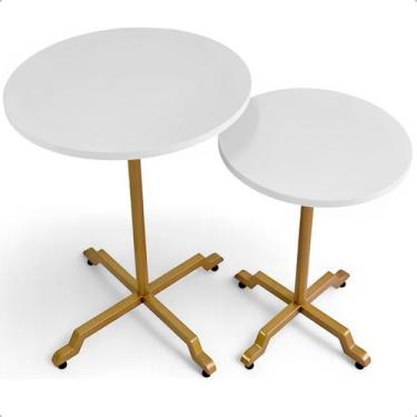 Imagem de Kit Conjunto 2 Mesas De Canto Lateral Alta E Baixa Em Aço Design Moder