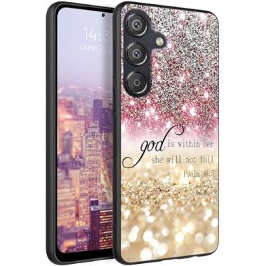 Imagem de RAUEDWDJS Capa de TPU macio para Samsung Galaxy S25 FE, ajuste fino, antiarranhões, antiderrapante, absorção de choque, capa protetora para Samsung S25 FE 6,7 polegadas 2025 - Glitter rosa Psalm 46:5