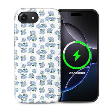 Imagem de casesok Capa para iPhone 16e, compatível com MagSafe, capa rígida de camada dupla + capa de silicone, proteção total à prova de choque, capa para iPhone 16e-azul hortênsia floral