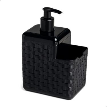 Imagem de Porta Detergente com Dispenser Pump e Suporte para Esponja – Design Rattan Preto 600ml