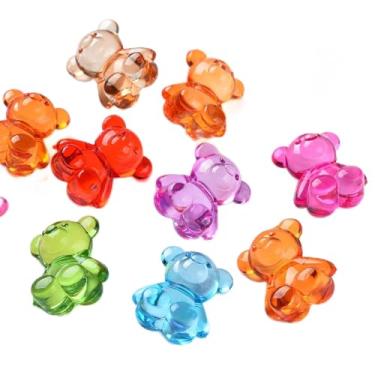 Imagem de 20 peças de contas de acrílico de urso transparente, contas soltas de urso perfurado de cor mista, berloque de fabricação de joias a granel para colar, pulseira, brinco e artesanato DIY, 18,5 x 16 x