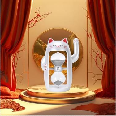Imagem de Lucky Cat Temporizador de Areia Bonito Ampulheta Maneki-Neko Sandglass Timer reloj de Arena 5 min Relógio de Areia para Jogos de Escova de Dentes Sala de Aula Casa Escritório Cozinha Recepção (Branco