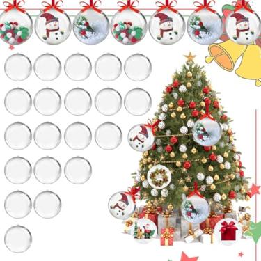 Imagem de 20 bolas de enfeites de Natal, bolas de enfeites de plástico transparente, enfeite de Natal personalizado transparente para artesanato, para bricolage, casamento, festa, bola de foto do dia dos
