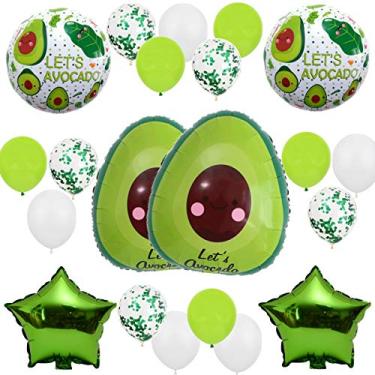 Imagem de Pacote com 21 balões com tema de abacate verde e branco para decoração de festa de aniversário e chá de bebê – Balão de abacate de 61 cm, balão de alumínio de 45 cm, balão de látex de 30 cm