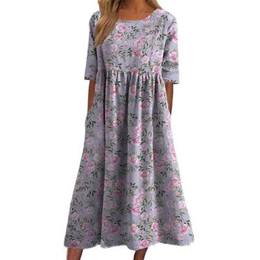 Imagem de Vestido maxi Akivide Summer Boho Floral de manga curta para mulher