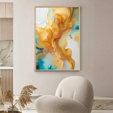 Imagem de Kit quadro decorativo 70x90 cm Abstrato Mármore Dourado Verde Decorativo Grande Sala Quarto Hall