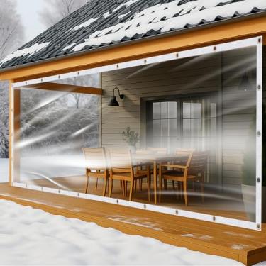 Imagem de Wovnet Lona de vinil transparente de 2,4 x 7,6 m para pátio, lona de PVC de 20 mm, cortina de vinil de plástico impermeável, cercado de pátio transparente para folhas de janela, jardim, acampamento