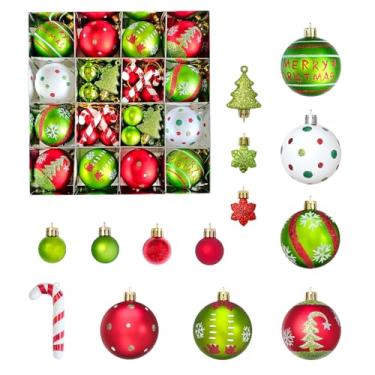 Imagem de Conjunto de enfeites de bola de Natal para árvore, lâmpadas penduradas com glitter vermelho e verde para decoração de Natal, decoração de Natal, pacote com 46
