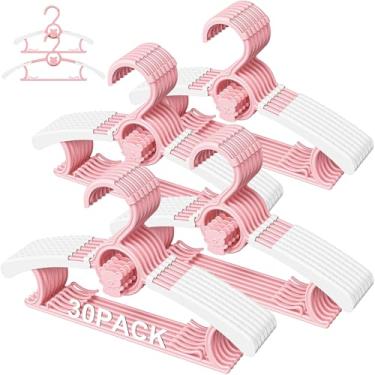 Imagem de Eunhdet Pacote com 30 cabides infantis para armário de berçário, cabides ajustáveis antiderrapantes para bebês com fivela à prova de vento, cabide de plástico para bebês de 28 a 35 cm, rosa