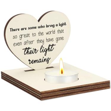 Imagem de Suporte de vela de coração Their Light Remains, suporte de luz de chá memorial de madeira para perda de um ente querido, presente de luto de simpatia, lembrança de decoração de casa, em exibição de