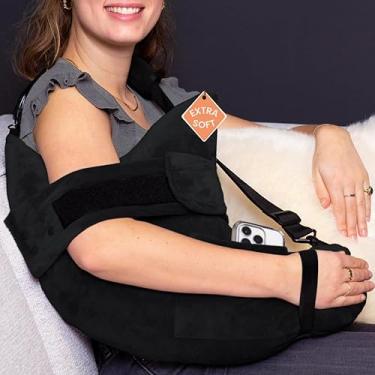 Imagem de MOYOAMA Almofada pós-cirúrgica de ombro com alças e bolso - Travesseiros de punho rotador para dormir, itens essenciais após a cirurgia do ombro, suporte lateral do braço pós-operatório, acessórios de