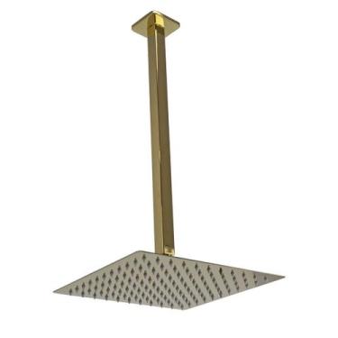 Imagem de Ducha Inox Dourado 25x25 Com Braço Suporte Teto 40 Cm - AMG Metais