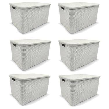 Imagem de Kit 6 Cestos Organizador Rattan 20 Litros Branco Arqplast