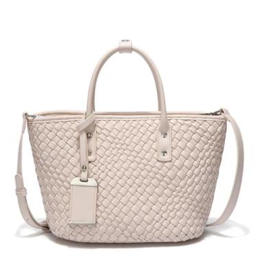 Imagem de Movefad Bolsa feminina de tecido de couro vegano, bolsa de ombro tecida à mão, grande, de viagem, trançada, de verão, com alça superior