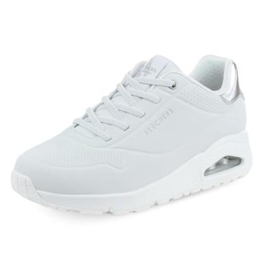 Imagem de Skechers Tênis feminino Uno-Shimmer Away, Acabamento em malha Duraleather prata Durabuck branco, 37