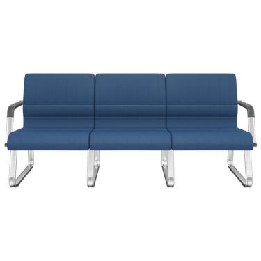 Imagem de Cadeira Longarina 3 Lugares Recepção Com Braço Pés Cromado Lev P03 Crepe Azul - Lyam Decor