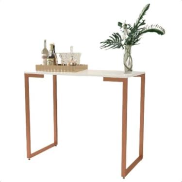 Imagem de Mesa Buffet Balcão Aparador Industrial Pés Rosé Gold 90X30X90 (Branco)