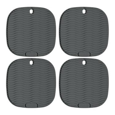 Imagem de Kit com 4 Descansos de Panela em Silicone Naxos – Apoio Antiderrapante com maior espessura para proteção térmica, Resistente ao Calor até 240 °C, Atóxico, Flexível. Quadrado 17×17 cm. Cor: Preto