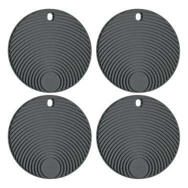 Imagem de Kit com 4 Descansos de Panela em Silicone Naxos – Apoio Antiderrapante com maior espessura para proteção térmica, Resistente ao Calor até 240 °C, Atóxico e Flexível. Redondo 17×17 cm. Cor: Preto