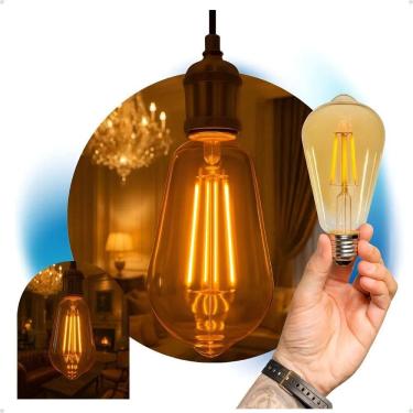 Imagem de Kit 3 Lâmpadas Filamento Led St64 Decorativa Âmbar 4W 127/22