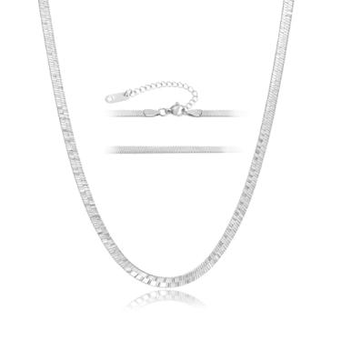 Imagem de OATHYAN Colar de corrente de cobra plana banhada a ouro 18 quilates, corrente delicada de ouro/prata espinha de peixe gargantilha colar de joias de aço de titânio presentes, Adjustable, Aço inoxidável