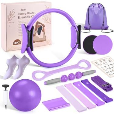 Imagem de Kit de pilates em casa para mulheres: Equipamento de Pilates Conjunto de anel e bola de Pilates com faixas de resistência, sliders, rolo de espuma, kit essencial de Pilates para iniciantes em casa