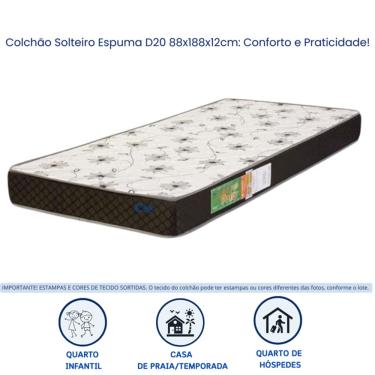 Imagem de Colchão Solteiro Espuma D20 (12cm)  | Ideal para Bicama Cama Auxiliar, Infantil e Hóspedes.