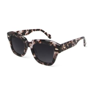 Imagem de JRLLFD Óculos de sol de acetato feminino Uv400 polarizado masculino rebite (tartaruga clara)