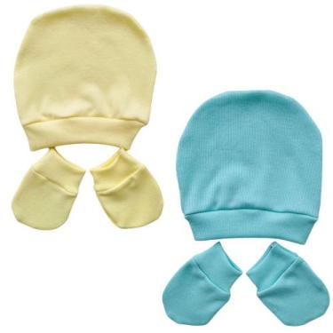 Imagem de Kit Touca e Luva Canelada Recém Nascido enxoval Saída de Maternidade -