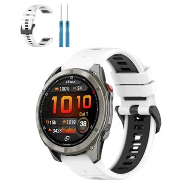 Imagem de Pulseira esportiva de silicone Garmin FASCGnix 8 Pro AMOLED de 51 mm, pulseira de armadura durável ao ar livre, substituição macia e respirável para fitness, caminhadas, corrida, uso diário (branco +