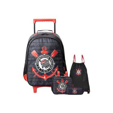 Imagem de Kit Mochila Rodas+Lancheira+Estojo T+Bolsa Saco Corinthians