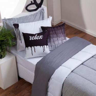 Imagem de Colorful Kit Edredom Solteiro Premium, 5 Peças, 400 Fios, com Fronhas Decorativas e Porta Travesseiro (Cinza)
