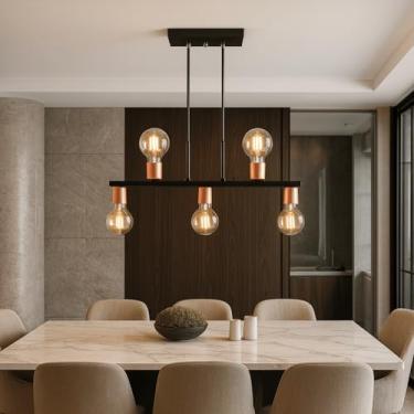 Imagem de Luminária de Teto Lustre Pendente Tugson 5 Lâmpadas Industrial (Estilo Jabuticaba) (Preto/Cobre Verniz)