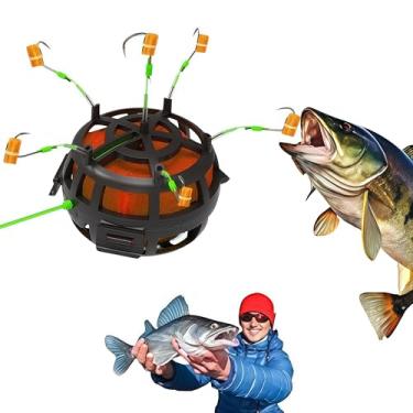 Imagem de Gaiola de isca inferior reversa, armadilha de pesca, 6 ganchos, alimentador de carpa, gaiola flutuante de 360 graus, gancho de pesca ideal para capturar peixes de forma eficiente e eficaz (menos de