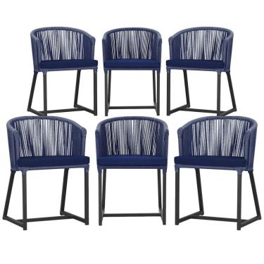 Imagem de 6 Cadeiras De Jantar área Noronha Preta E10 Trama  Azul