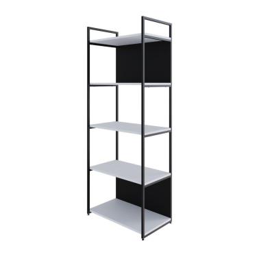 Imagem de Estante C/05 Prateleiras 152x60x33cm C/fundo Yon Branco Tx/est.preta Branco Tx/est.preta
