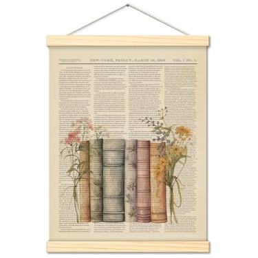 Imagem de CWIOQPYI Moldura texturizada para pôster de leitura de livros florais 30,5 x 40,6 cm para decoração de parede de biblioteca de sala de aula - Presentes vintage do clube do livro para mulheres e