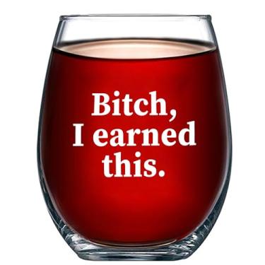 Imagem de Panvola Bitch I Earned This Sarcastic Gifts For Friends Presentes de Formatura Promoção para Colega de Trabalho Taça de Vinho Sem Haste Copos Transparentes para Vinho Tinto Branco 500 ml