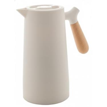 Imagem de Garrafa Térmica Premium 1 Litro (1L), Bule de Mesa Posta | Design Nórdico Preto com Alça/Cabo de Madeira | Isolamento Dupla Parede p/Café e Chá Quente Prolongado