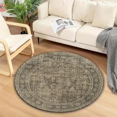 Imagem de Tapete de área estilo marroquino imitação caxemira redondo tapete doméstico para decoração de sala de estar e quarto tapete antiderrapante fácil de cuidar, verde grama, 60 cm