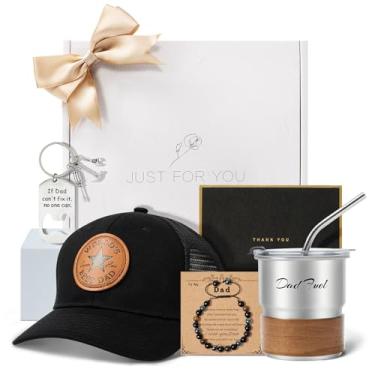 Imagem de Nufuriri Conjunto de presentes para pais com chapéu de beisebol, copo de café de aço inoxidável de 293 ml, abridor de garrafa de chaveiro, pulseira – presente de aniversário ou dia dos pais para o pai