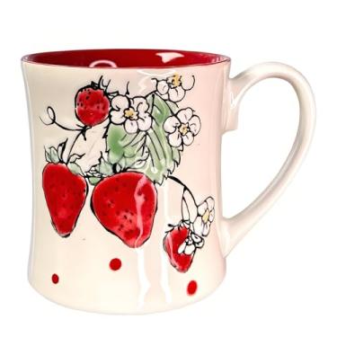 Imagem de Caneca de morango de 425 g, caneca de café fofa, xícara de chá de cerâmica, canecas de porcelana para café da manhã, seguro para lava-louças e micro-ondas, presente para mulheres e homens