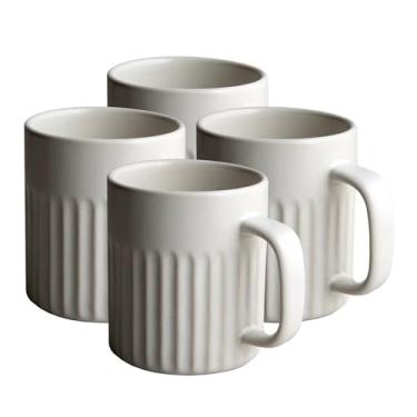 Imagem de Goodies Canecas de café com nervuras brancas (conjunto de 4), cerâmica artesanal, vitrificada, segura para lava-louças, segura para micro-ondas, aderência segura, formato ergonômico, moderno, 255 g