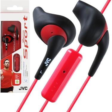 Imagem de JVC Fones de ouvido esportivos Gumy à prova de suor bico preto e vermelho com cabo colorido longo HA-ENR15B