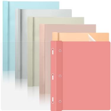 Imagem de 6 capas de plástico retrô com 3 pinos, pastas de apresentação frontais transparentes, pastas de 3 pinos para retomar portfólio, documentos, carta, proposta, escola, sala de aula, material de